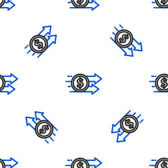 Line Financial growth dollar coin icon isolated seamless pattern on white background. Increasing revenue. Colorful outline concept. Vector