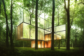 Glashaus im Wald Ökologie Energie Natur einfach leben
