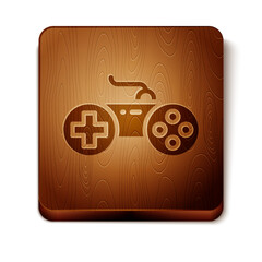 Brown Gamepad icon isolated on white background. Game controller. Wooden square button. Vector