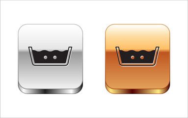 Black Washing under 40 degrees celsius icon isolated on white background. Temperature wash. Silver and gold square buttons. Vector