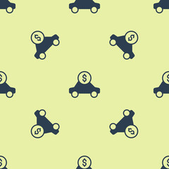 Blue Car rental icon isolated seamless pattern on yellow background. Rent a car sign. Key with car. Concept for automobile repair service. Vector