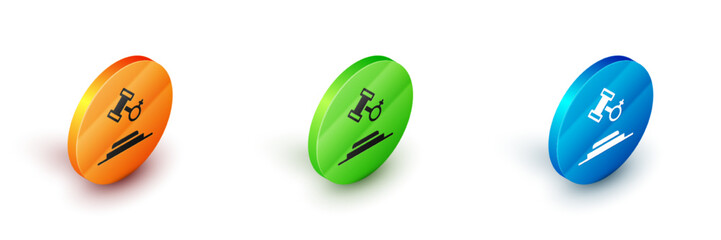 Isometric Female rights icon isolated on white background. Female power. Circle button. Vector