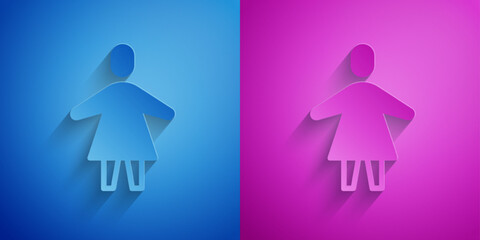 Paper cut Female icon isolated on blue and purple background. Venus symbol. The symbol for a female organism or woman. Paper art style. Vector