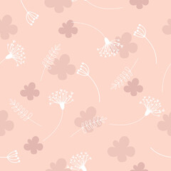 Pattern with white flowers on a pink background, vector