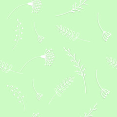 Pattern with white flowers on a green background, vector