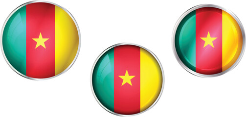 Round national flag pin of Cameroon.Circular vector flag of Cameroon