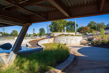 a gorgeous autumn landscape at Rodney Cook Sr. Park in Historic Vine City with water fountains...