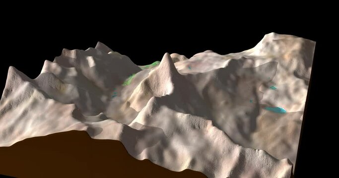 Matterhorn map rotate 360 loop ccw with 3d relief 4K watercolor ground height