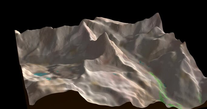 Matterhorn map rotate 360 loop cw with 3d relief 4K watercolor ground height