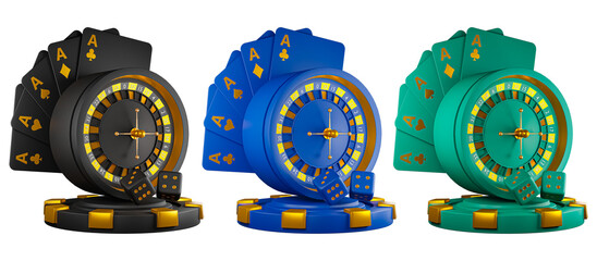 Casino cards poker blackjack baccarat 3d icon. Casino game chips, bet cards, bet items poker chips. Png item, transparent background.