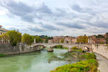 Fototapeta na wymiar View of Ponte Vittorio Emanuele II in Rome