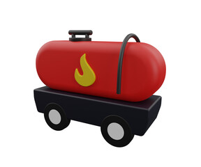 3D rendering gasoline tanker, fire icon.

