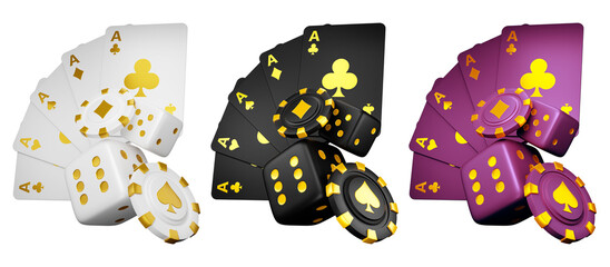 Casino cards poker blackjack baccarat 3d icon. Casino game chips, bet cards, bet items poker chips. Png item, transparent background.