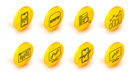 Set line Financial growth, Mobile stock trading, Graph chart infographic, Browser with stocks market, Server, Website template and icon. Vector