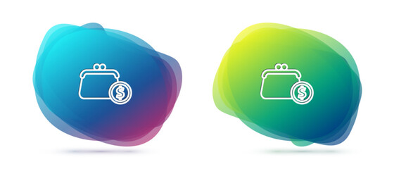 Set line Wallet with coins icon isolated on white background. Purse icon. Cash savings symbol. Abstract banner with liquid shapes. Vector