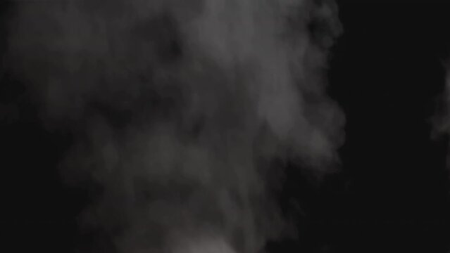 Smoke or vapor explosion with Alpha channel. Realistic clouds rise up on a transparent background. Special effect, texture, footage, use in composite and video editing. Smoke atmosphere fog overlay 4K