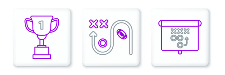 Set line Planning strategy concept, Award cup and icon. Vector