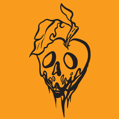 Apple Skull Halloween Cartoon Mascot Vector Design Scarry