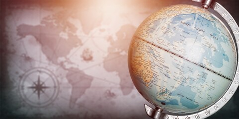 Big classic globe with grunge map for education concept