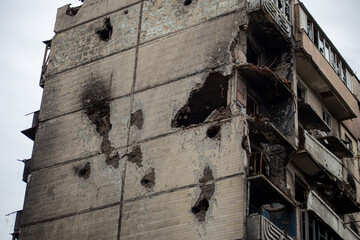 Destroyed and damaged residential buildings in Irpen after Russia's invasion of Ukraine