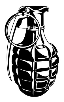 Military hand grenade on a white background. Military logo. Isolated weapon illustration.
