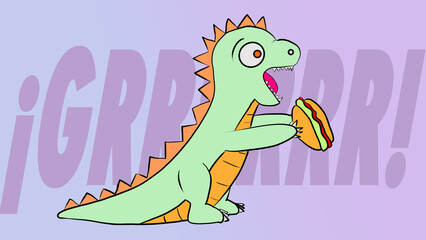 Dinosaurio rex se come un sandwich fondo rugido