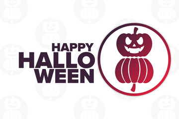 Happy Halloween. Holiday concept. Template for background, banner, card, poster with text inscription. Vector EPS10 illustration.