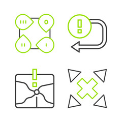 Set line Many ways directional arrow, Intersection point, Arrow and Infographic element icon. Vector