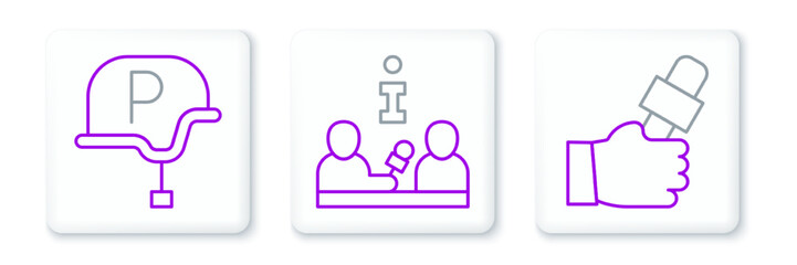 Set line Journalist news, War journalist and Interview icon. Vector