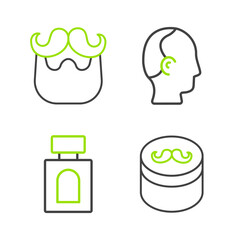 Set line Gel or wax for hair styling, Aftershave, Baldness and Mustache and beard icon. Vector