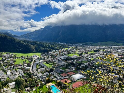 view of the city of Bludenz, Vorarlberg, Austria,  clouds, blue sky, alpine landscape