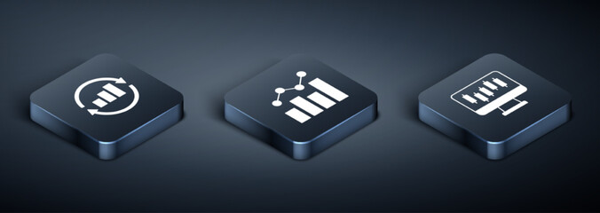 Set Isometric Graph chart infographic, Stocks market growth graphs and Financial icon. Vector