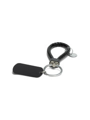 key chain, metal and leather material key chain on a white background