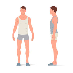 Fototapeta na wymiar Adult person, underwear and slippers. Isometric vector illustration of a standing person and a walking person.