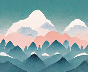 Snowy mountains simple landscape illustration. Snowfall in the mountains. Digital illustration. - 535643975