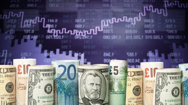 Money banknotes and screen with business chart - Powered by Adobe