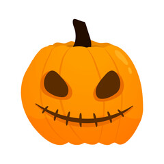 Halloween spooky pumpkin with carved face isolated on white background