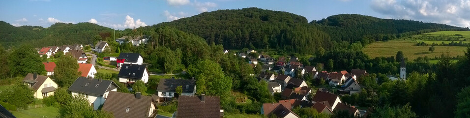 Fototapeta na wymiar Panorama of the village of Beringhausen, community of Marsberg in the Sauerland region, Germany