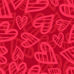 Cute funny red hearts concept seamless pattern. Vector hand drawn cartoon kawaii character illustration icon. Cute kawaii hearts cartoon seamless pattern concept