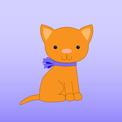 Cute red kitten with a blue bow.