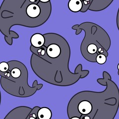 Animals seamless doodle cartoon seal pattern for wrapping and clothes print and kids and fabrics and packaging