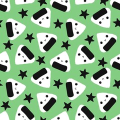 Japanese food onigiri seamless cartoon kawaii rice ball pattern for wrapping and kids clothes and menu and fabrics