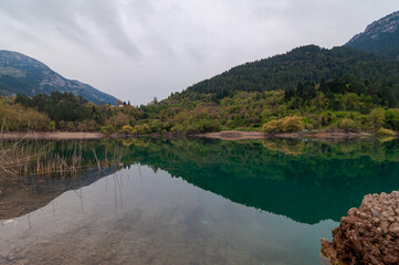 Turquoise Water Alpine Lake Autumn Dramatic Weather