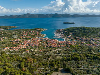 Croatia - Amazing Veli Iz town on the Otok Iz Island from drone view