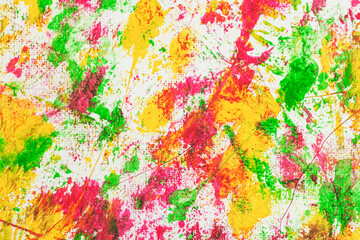 Abstract colorful background painting with spray, spots, splashes. Hand drawn, grain texture