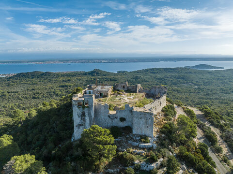 Croatia - Amazing Fort Saint Michael on the Ugljan Island, before Zadar city from drone view