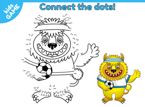 Dot to dot by numbers game. Connect the dots. Activity for kids. Educational puzzle. Cartoon monsters. Vector illustration.