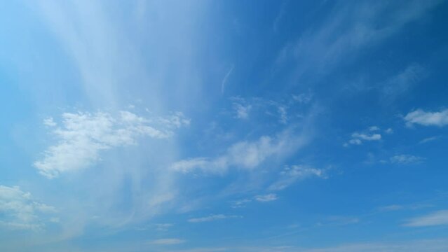 Sky with bautiful silky clouds. Puffy fluffy cumulus or cirrocumulus clouds. Timelapse.