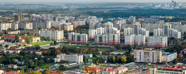 Plakat aerial panoramic view of the residential area of high-rise buildings in big city