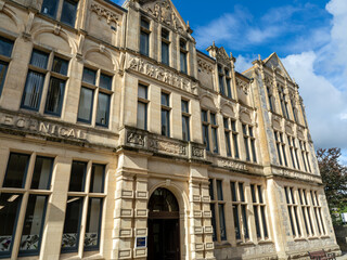 The main door at the Free Library and Central Technical Schools in Truro, Cornwall